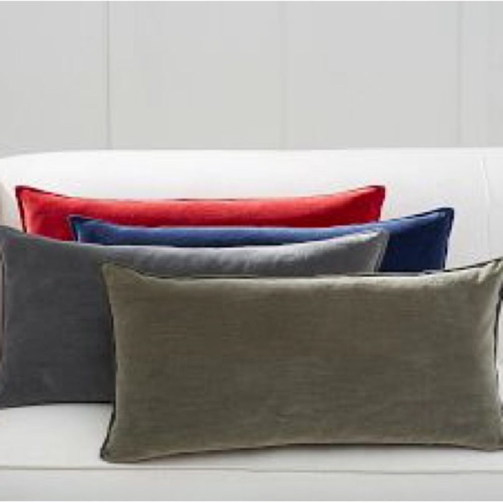 New Pottery Barn Washed Velvet Zip Lumbar Pillow Cover, Brick, 12 x 24”
